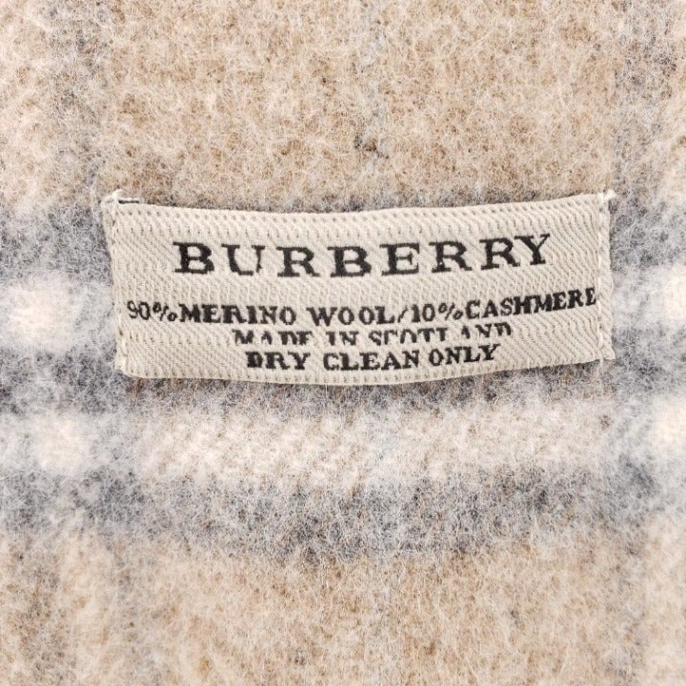 BURBERRY Vintage Merino Wool Cashmere Blend Beige Plaid Check Scarf - Picture 5 of 5